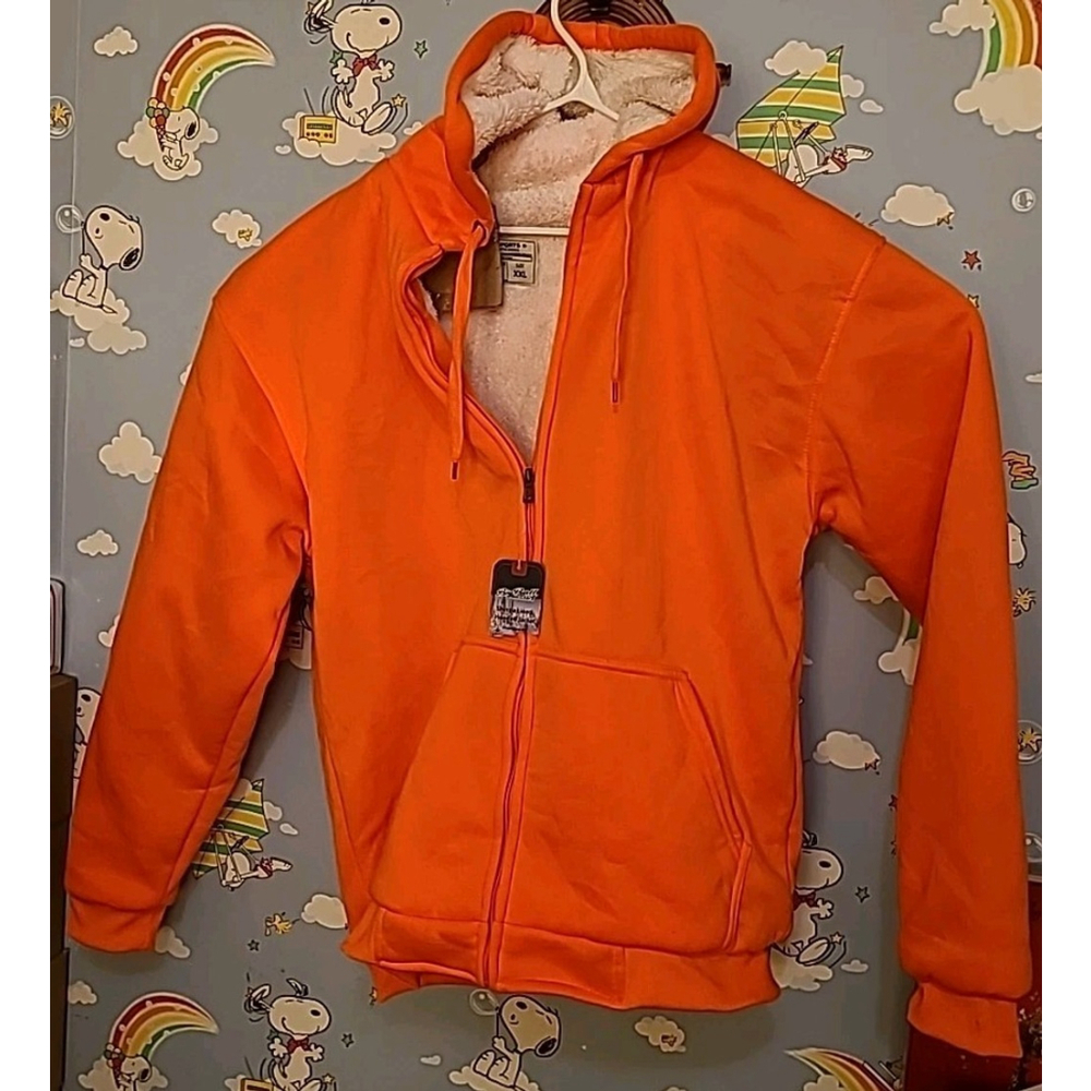 Big Ball Sports Hunter Orange Sherpa Lined Hooded Jacket Mens Sz XXL New W/ Tags